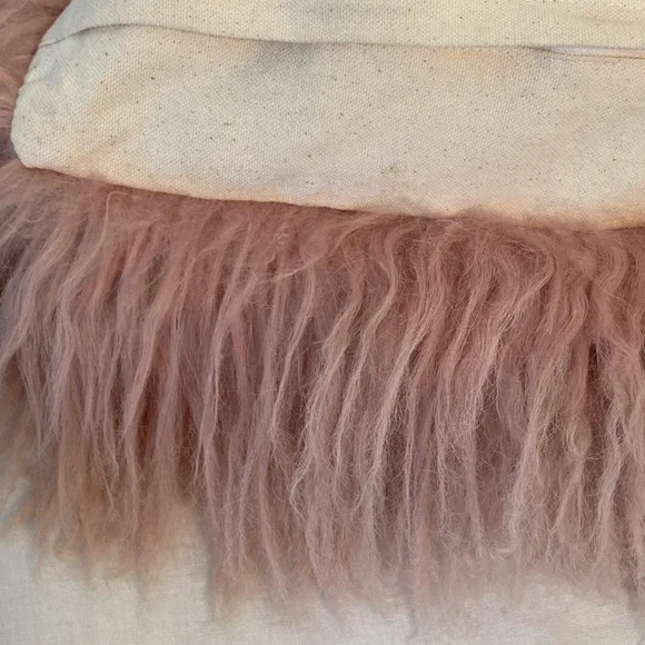 West Elm Mongolian Lamb Fur Pillow cover pink 24”
